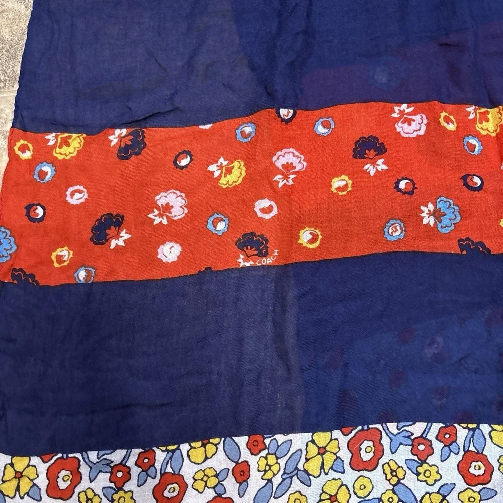 Coach New York Long Floral Patchwork Oversized Scarf Navy Red Boho Americana